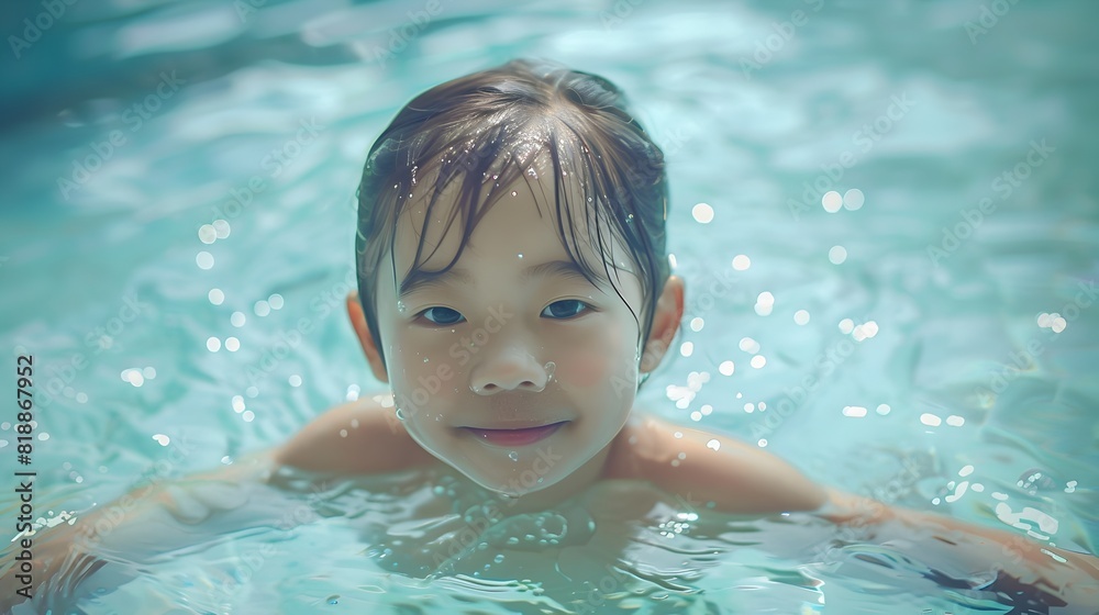 Carefree Young Girl Splashing and Enjoying Swimming in Outdoor Pool Carefree Young Girl Splashing and Enjoying Swimming in Outdoor Pool