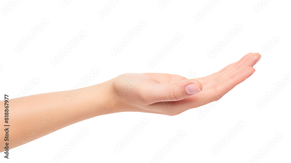 Beautiful female hand open and ready to reach isolation on white background Beautiful female hand open and ready to reach isolation on white background
