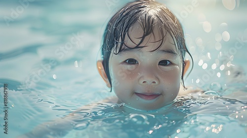 Carefree Young Boy Playing and Splashing in Summer Pool