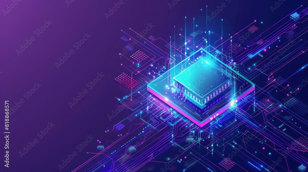 futuristic microchip, with blue lights and effects. Database, future technology concept futuristic microchip, with blue lights and effects. Database, future technology concept