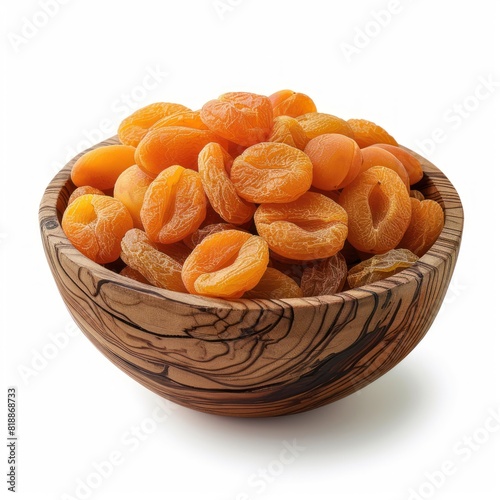 Dried apricots in a bowl isolated over white background