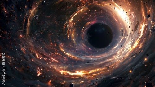 Stunning Image of a Black Hole Devouring Surrounding Matter in Deep Space – Captivating Astrophysical Phenomenon Showcasing the Immense Power and Mystery of the Universe photo