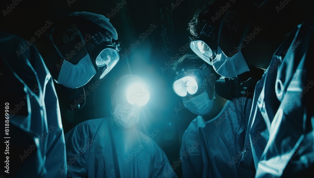 Fototapeta premium A dramatic shot of doctors in an operating room
