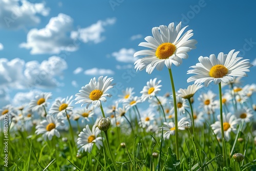 Field of Blooming Daisies Under a Sunny Blue Sky Perfect for Spring and Summer Themes  Nature Designs  Prints  Posters