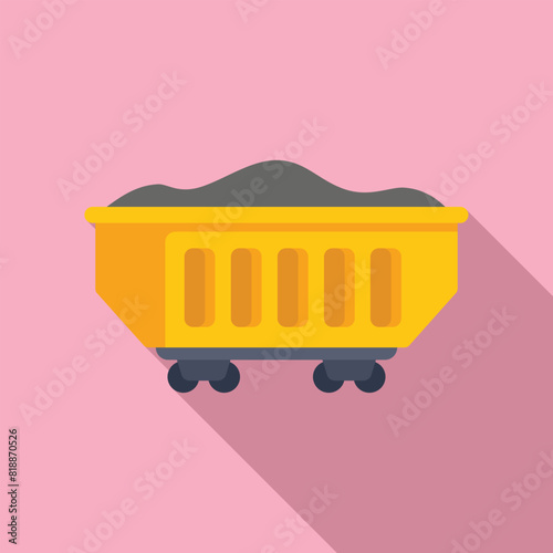 Flat design illustration of a yellow mine cart full of coal