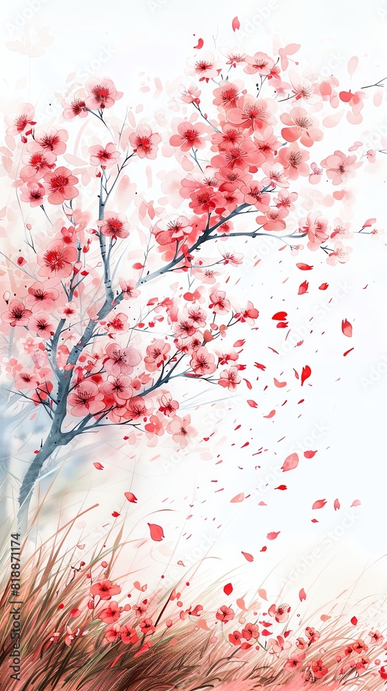 A watercolor painting of a cherry blossom tree in full bloom A watercolor painting of a cherry blossom tree in full bloom