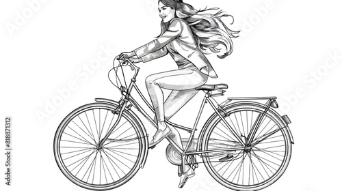 Young lady dressed in elegant clothes riding city bik