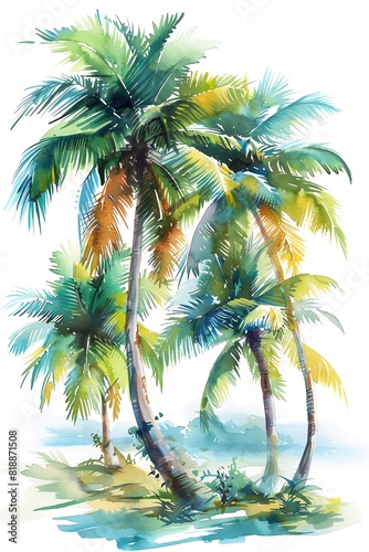 Vibrant watercolor painting of palm trees