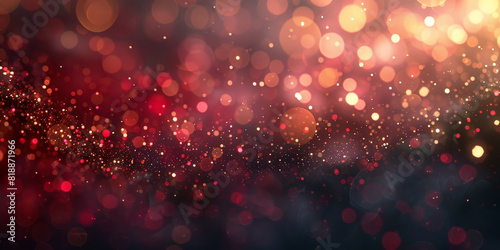 abstract background with red and gold bokeh lights and particles on black background , a gold and red background with lights, banner