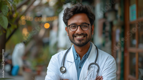 Young Indian male doctor standing confidently