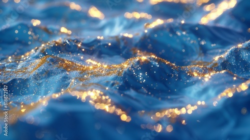 Oceanic Opulence: Sapphire blue waves, golden flecks, synchronized with calming rhythms. photo