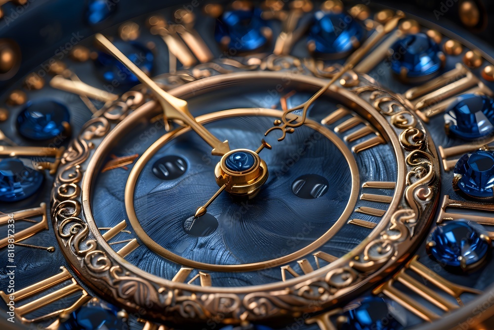 Obraz premium Luxurious Gold and Blue Antique Clock Close-Up Design for Print, Poster