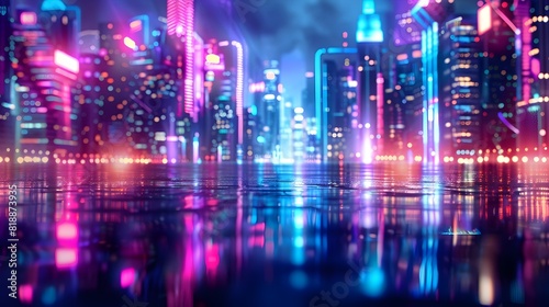 Futuristic Neon Lit Cityscape for Tech Product Displays and Showcases
