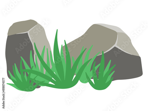 Large Stone with grass Illustration
