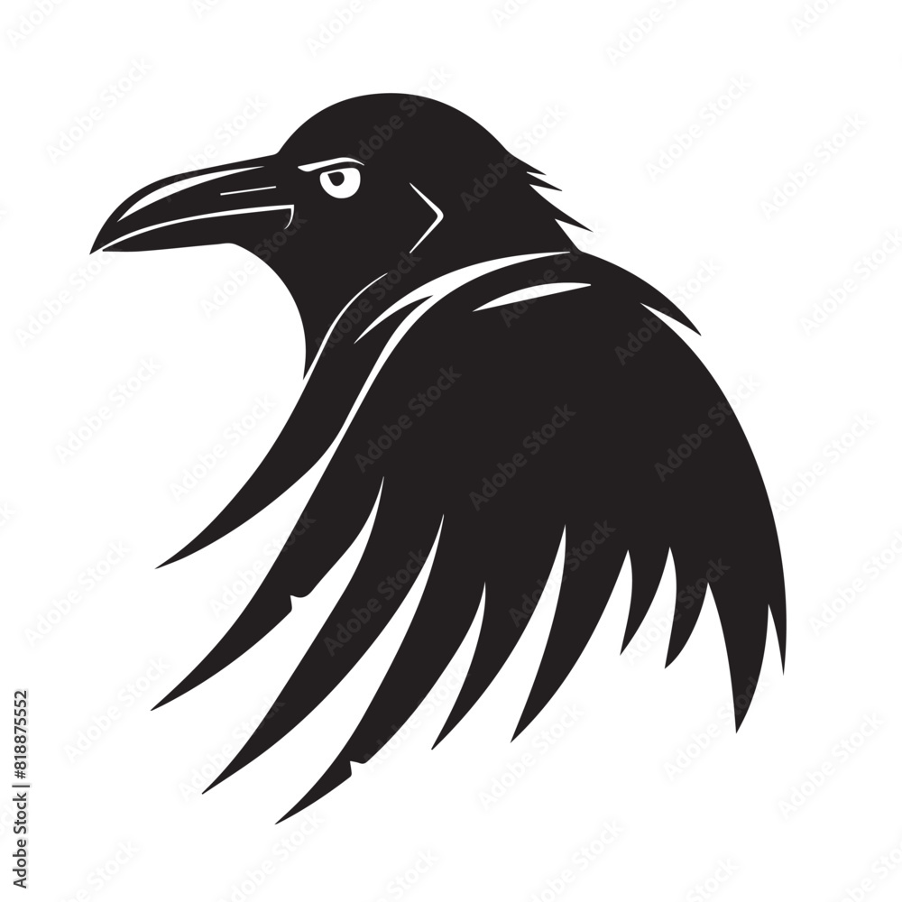 Fototapeta premium Raven in cartoon, doodle style. Image for t-shirt, web, mobile apps and ui. Isolated 2d vector illustration in logo, icon, sketch style, Eps 10. AI Generative