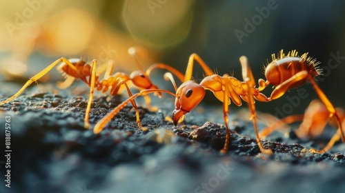 Macro shot of ants communicating with their antennae