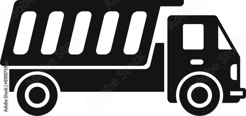 Vector illustration of a dump truck silhouette in black, ideal for construction icons