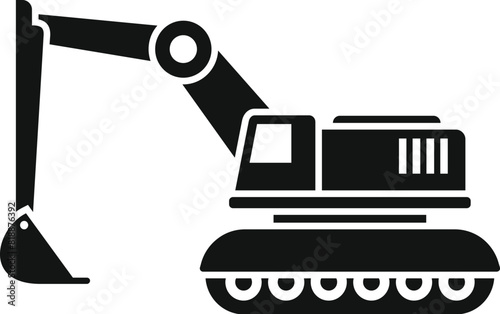 Black and white excavator silhouette vector illustration with hydraulic machinery and equipment for construction and earthmoving industry isolated on white background