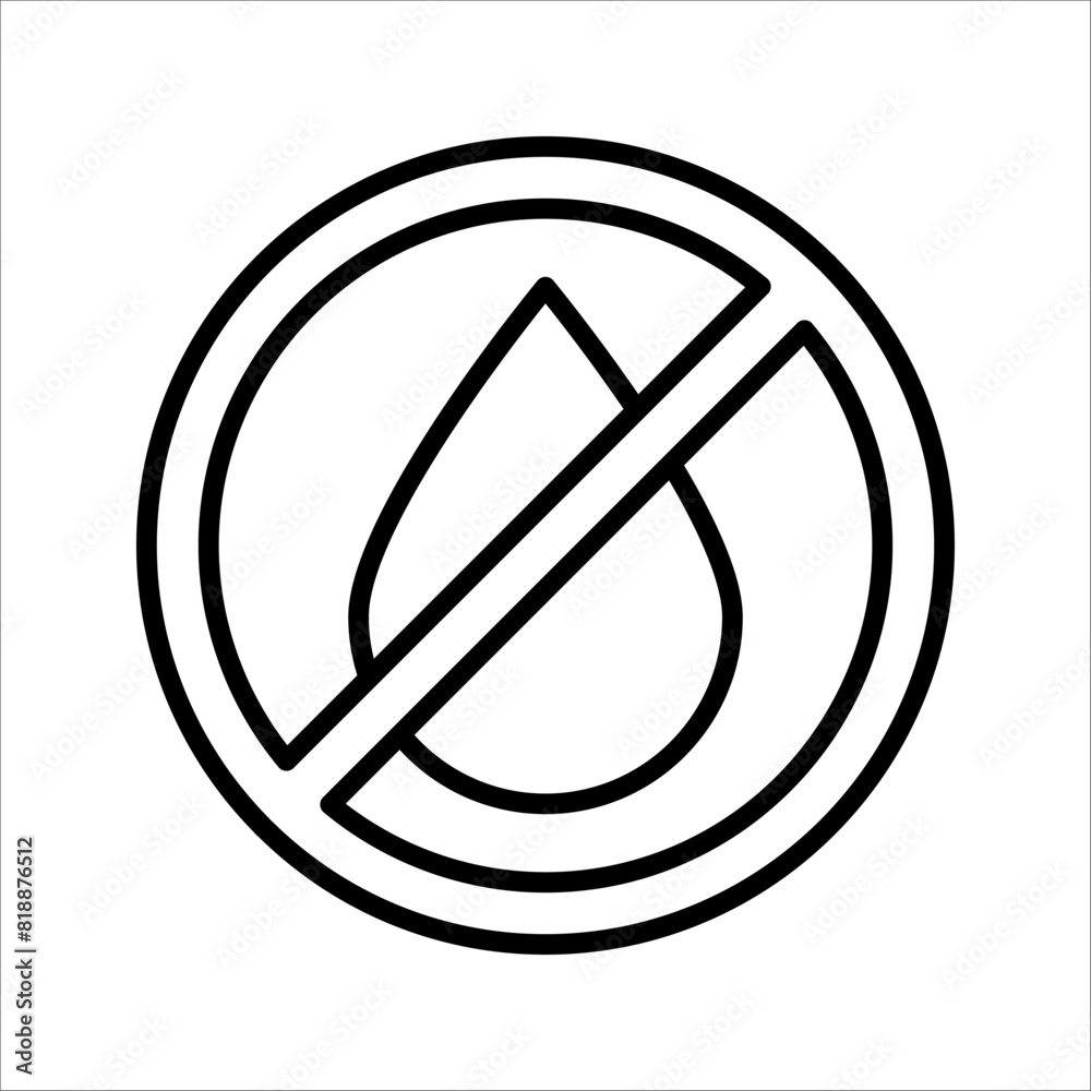 Drop slash, No water, No humidity, Water drought concept vector icon in line style design for website design, app, UI, isolated on white background. Drop slash, No water, No humidity, Water drought concept vector icon in line style design for website design, app, UI, isolated on white background.