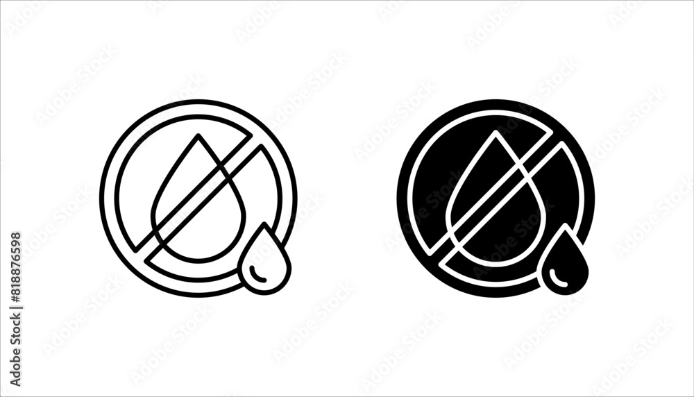 Drop slash, No water, No humidity, Water drought concept vector iconset in line style design for website design, app, UI, isolated on white background. Drop slash, No water, No humidity, Water drought concept vector iconset in line style design for website design, app, UI, isolated on white background.