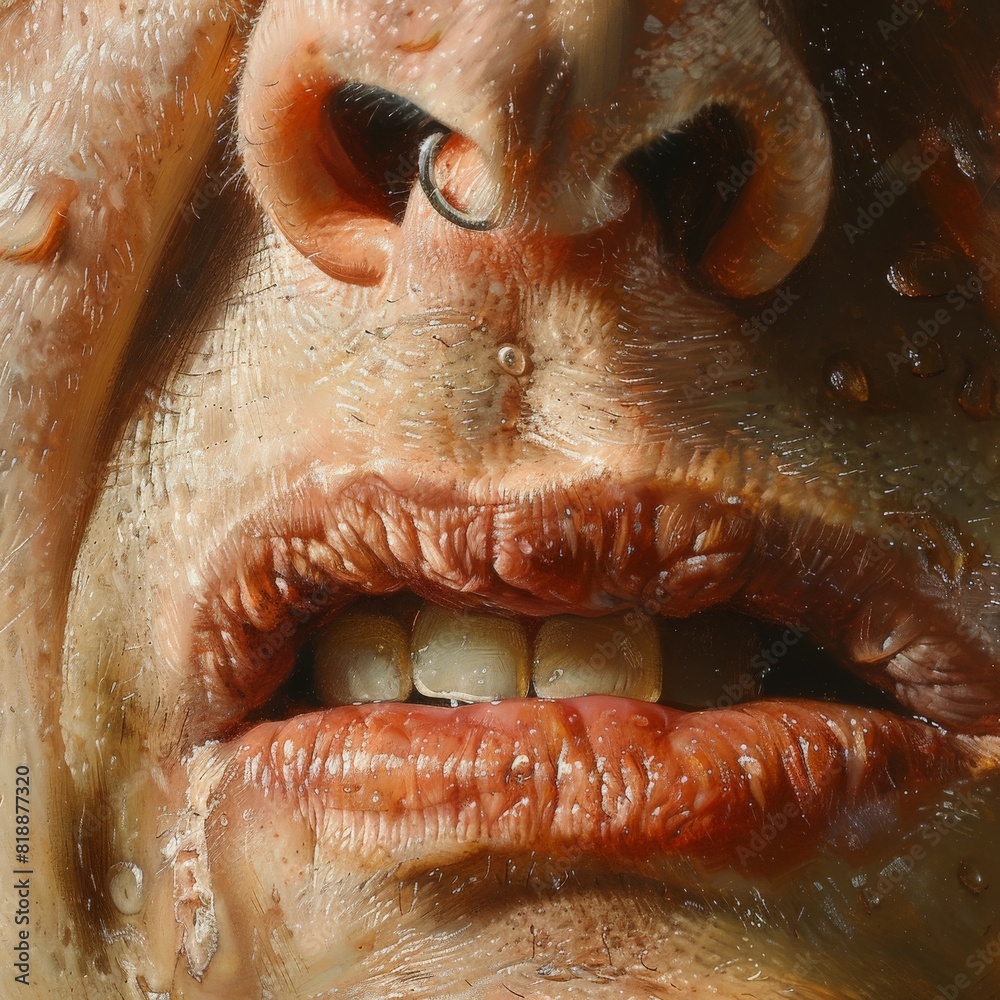 Obraz premium capturing the downturned corners and creases around the lips, indicating sadness or disappointment 