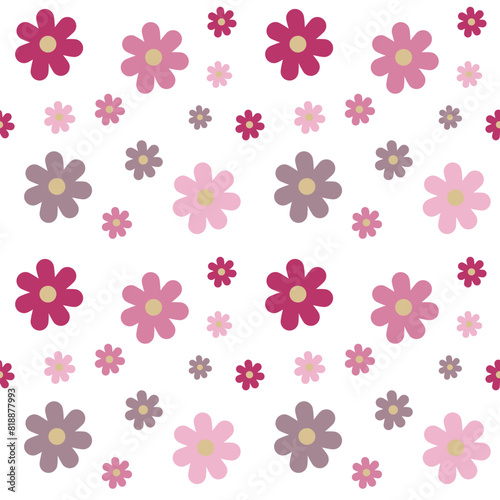 seamless pattern with cute pink flower on white background 