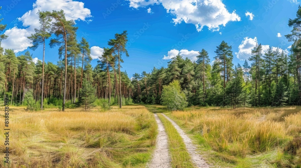 Journey Through the Wild: A Dirt Road Winding Through Tall Grass and Trees