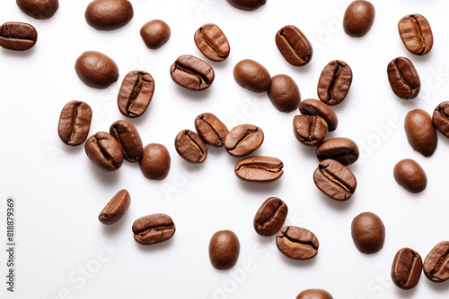 Falling coffee beans isolated on white background 
