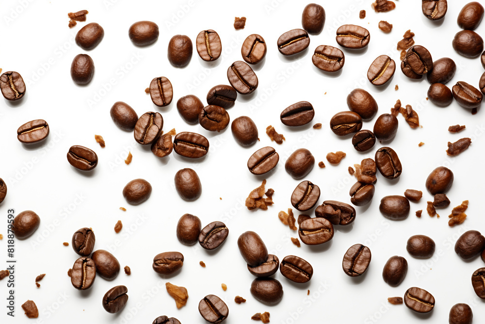 Obraz premium Falling coffee beans isolated on white background 
