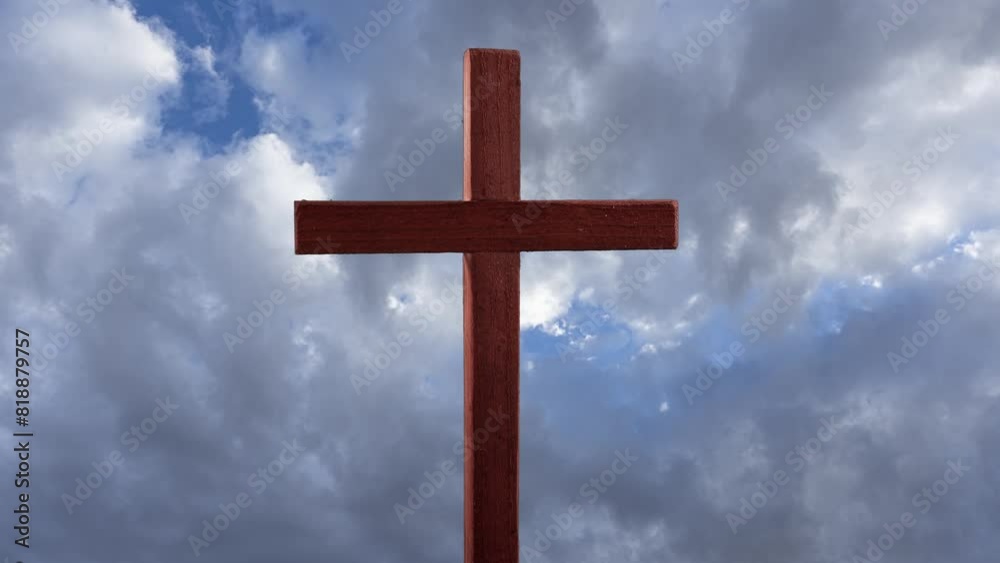 A Christian cross with cloud time lapse background A Christian cross with cloud time lapse background