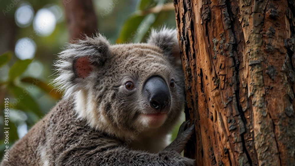 Obraz premium Sitting Bear Cute Koala On Tree