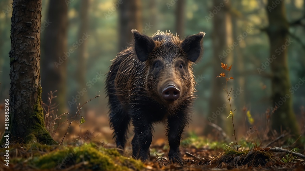 Image of Wild Boar Walking In Forest Background Image of Wild Boar Walking In Forest Background