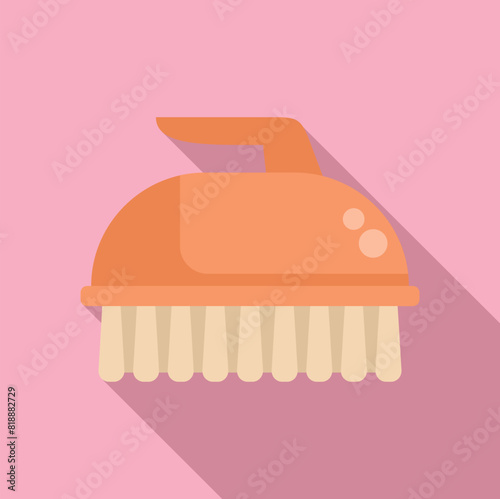 Flat design icon of a handheld cleaning brush with a pastel pink background