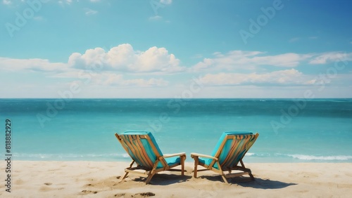 Two summer beach chairs on the beach