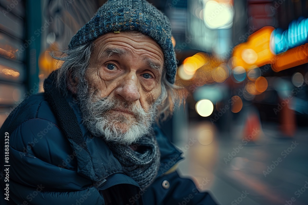 Homeless elderly man with beard close-up portrait Homeless elderly man with beard close-up portrait