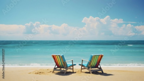 Two summer beach chairs on the beach