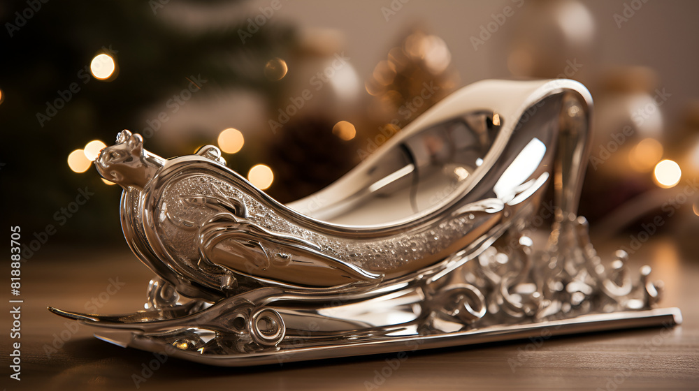Silver Object on Table with Glowing Light Silver Object on Table with Glowing Light