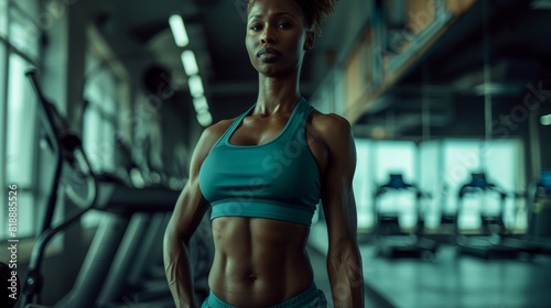 Fit Woman in Teal Workout Gear at the Gym - Fitness and Strength Training Inspiration