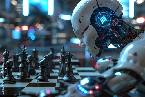 human vs ai showdown chess match scene concept art photo