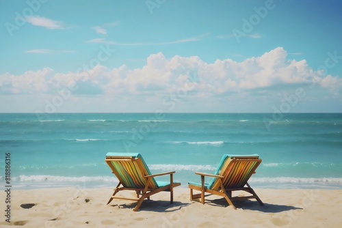 Two summer beach chairs on the beach