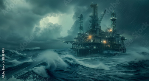 Offshore Oil Production Platform Facility, Heavy Rain and Storm Condition
