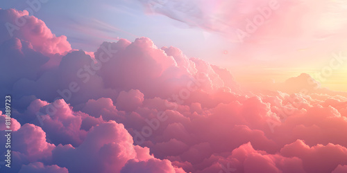 Background of soft cotton clouds in a sunset sky, offering a dreamy and peaceful setting, ideal for relaxation or sleep-related products