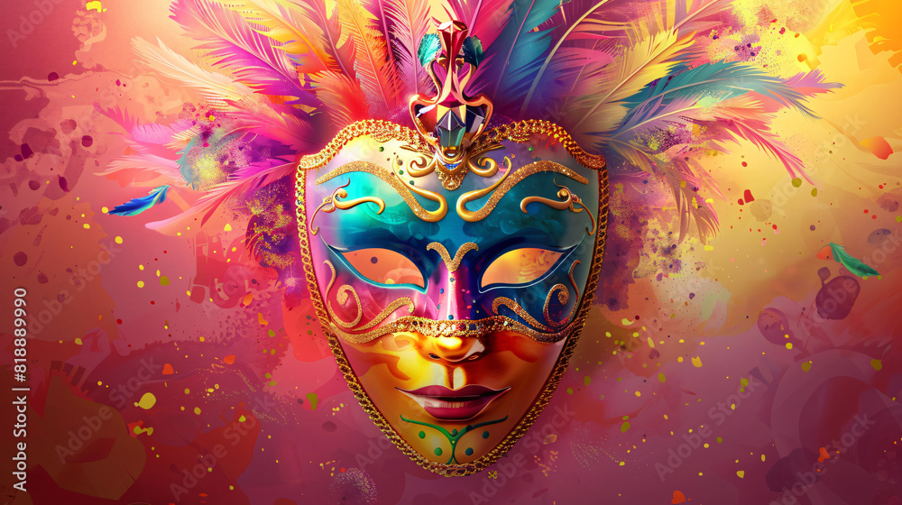 Festive mask on color background