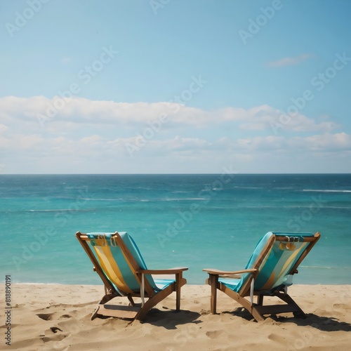 Two summer beach chairs on the beach