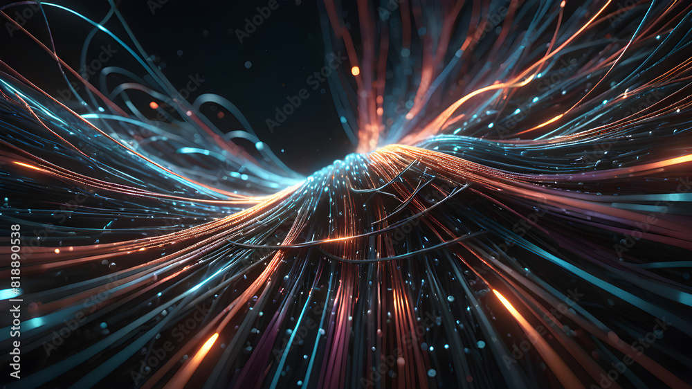 Abstract Technology Background with Interwoven 3D Fiber Optics