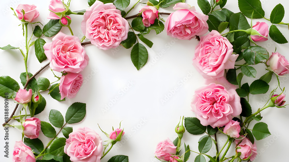 Large Frame of Pink Roses on White Background Large Frame of Pink Roses on White Background