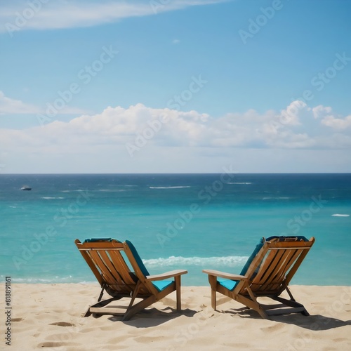 Two summer beach chairs on the beach