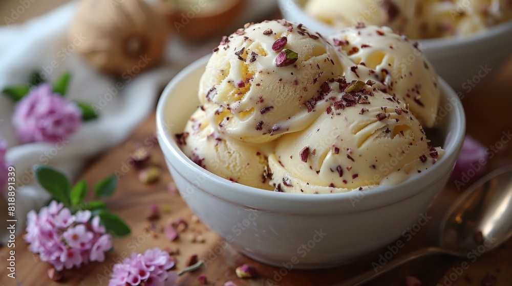 Highlight the creamy richness of a bowl of homemade gelato, featuring swirls of decadent flavors like chocolate, vanilla, and pistachio. Highlight the creamy richness of a bowl of homemade gelato, featuring swirls of decadent flavors like chocolate, vanilla, and pistachio.