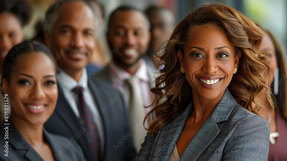 Picture a scene of corporate synergy, where a diverse group of businesspeople fills the office with energy and enthusiasm