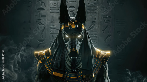 Anubis god of ancient Egypt. Ancient Egyptian god of death and peace are dead on a dark background